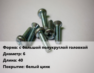 Винт с большой полукруглой головкой 6х40 белый цинк, чертеж 7811-7062, кг цена от 110.19 Тг / кг, где купить, условия доставки в Шымкенте и Южно-Казахстанской области